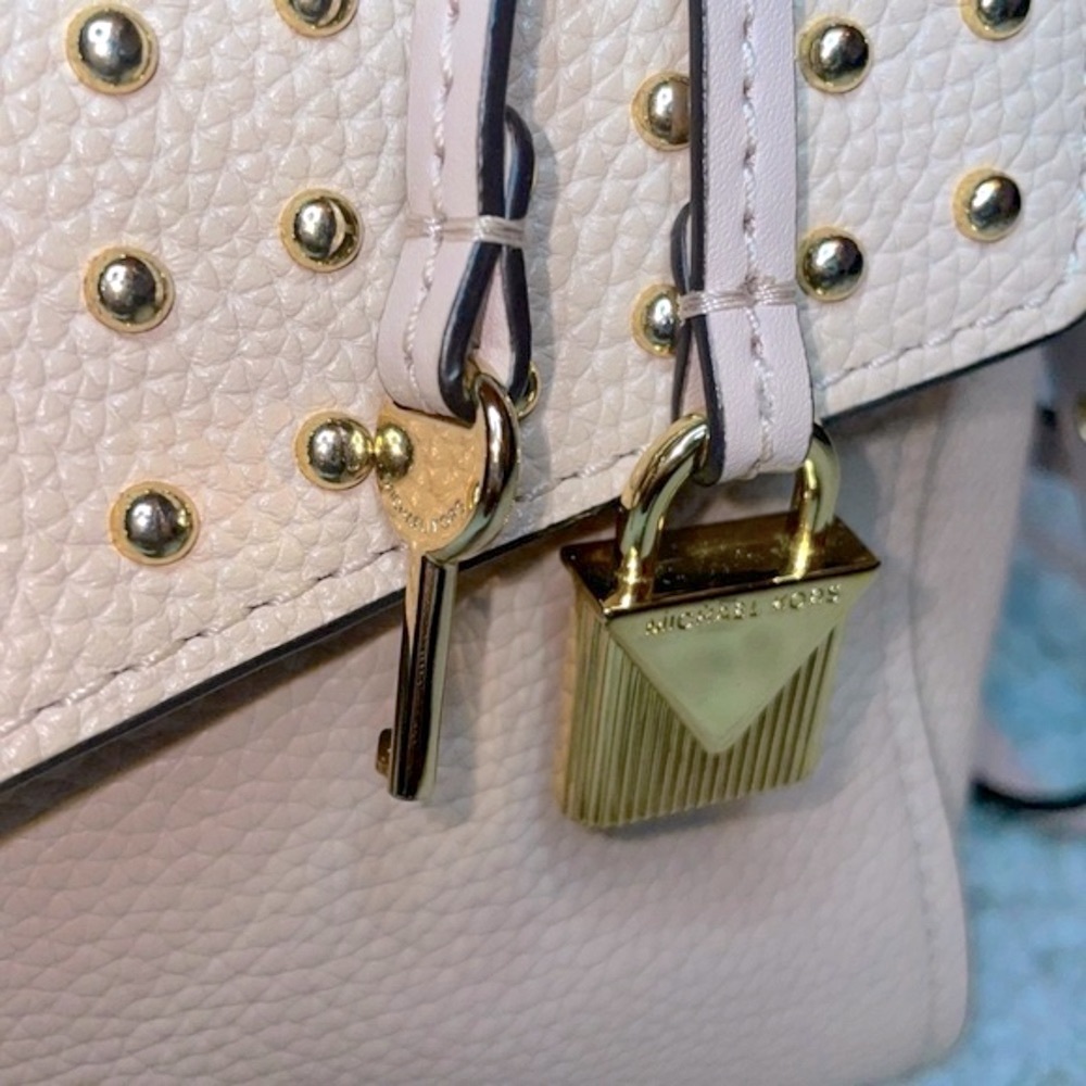 Michael Kors Bristol Studded Leather Satchel Crossbody Purse Shoulder Bag Pink - Picture 6 of 16